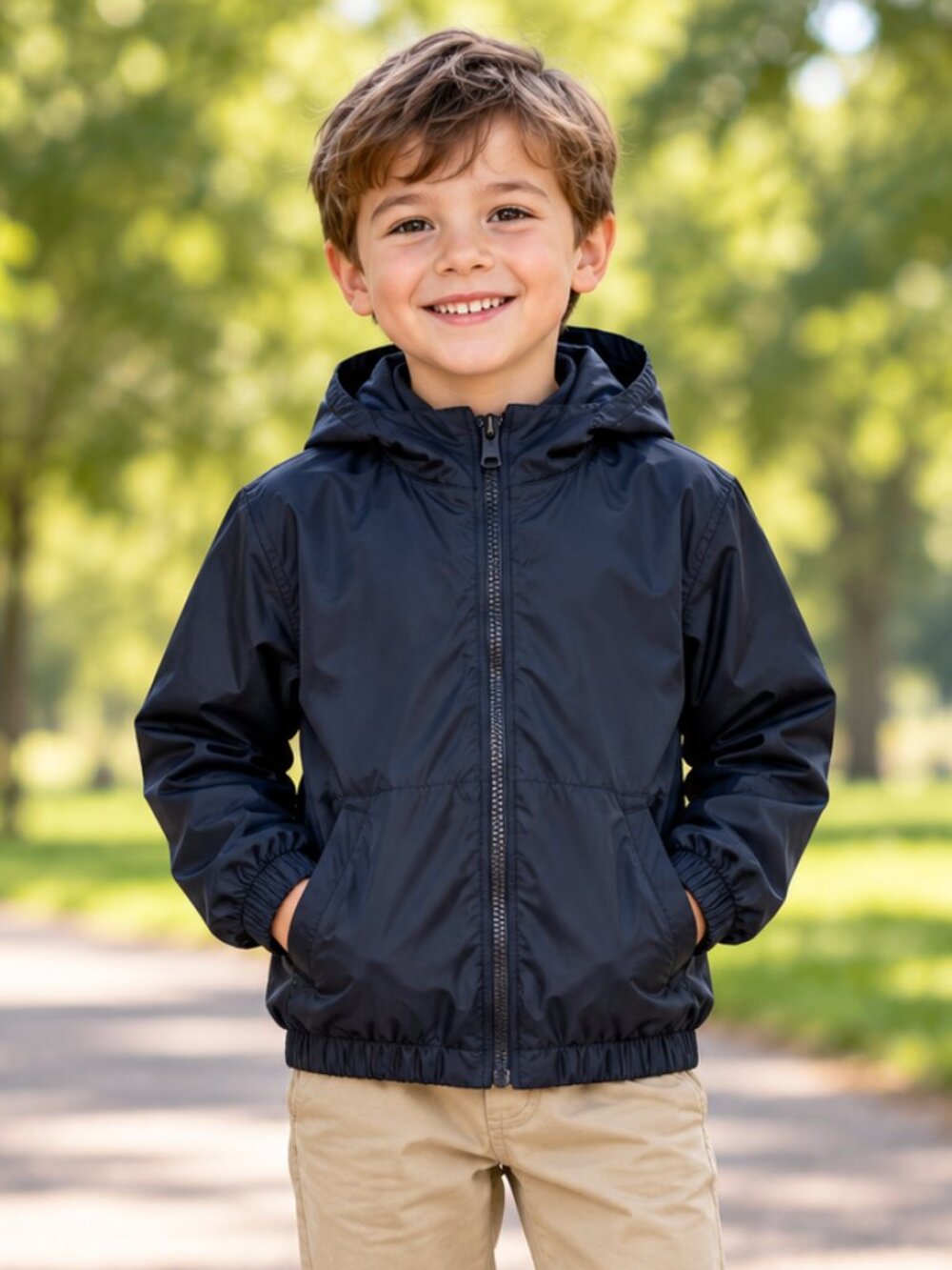 Losan Kids Navy Blue Nylon Parka Hooded Windbreaker Size 5Y